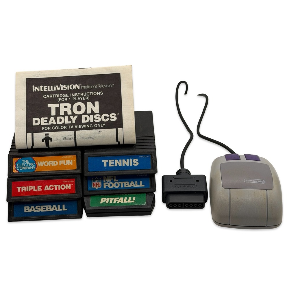 Intellivision Cartridge Lot 6 Games Pitfall SNES Nintendo Mouse Tron Vintage